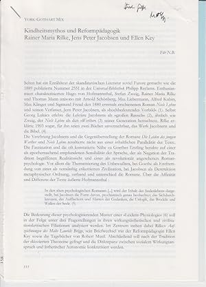 Bild des Verkufers fr Kindheitsmythos und Reformpdagogik. Rainer Maria Rilke, Jens Peter Jacobsen, und Ellen Key. [Aus: Freiburger Universittsbltter, Heft 158, 4. Heft Jg. 2002 - Dezember]. zum Verkauf von Fundus-Online GbR Borkert Schwarz Zerfa