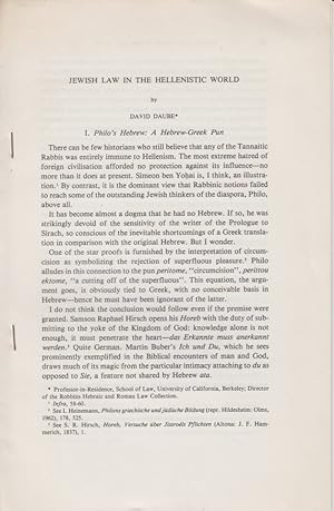 Bild des Verkufers fr Jewish Law in the Hellenistic World. [From: B. S. Jackson (ed.), Jewish Law in Legal History and the Modern World, 1980]. zum Verkauf von Fundus-Online GbR Borkert Schwarz Zerfa