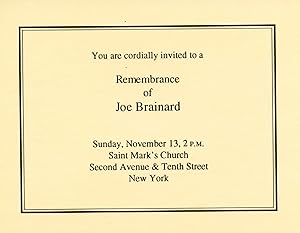 You are cordially invited to a Remembrance of Joe Brainard.