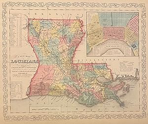 Bild des Verkufers fr A New Map of Louisiana with its Canals, Roads, & Distances zum Verkauf von Argosy Book Store, ABAA, ILAB