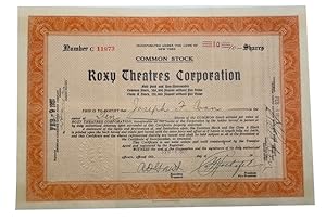 Roxy Theatres Corporation. Number C 11873 10 shares. Dated Feb. 9, 1927
