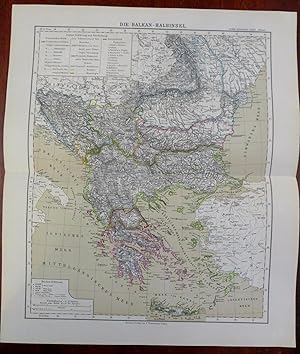 Balkan Peninsula Ottoman Empire Greece Serbia Albania 1885 Flemming detailed map