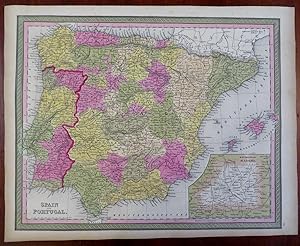 Spain & Portugal Madrid Lisbon Barcelona Pamplona 1848 Cowperthwait Mitchell map