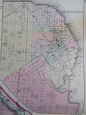 California state w/ San Francisco city plan 1888 Bradley-Mitchell hand color map