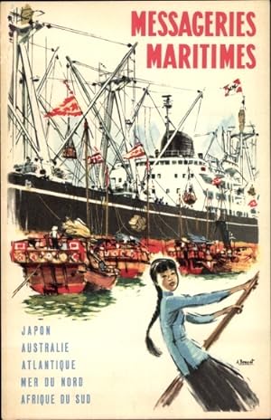 Bild des Verkufers fr Knstler Ansichtskarte / Postkarte Messageries Maritimes, Japon, Australie, Alantique, Passagierdampfer in Asien zum Verkauf von akpool GmbH