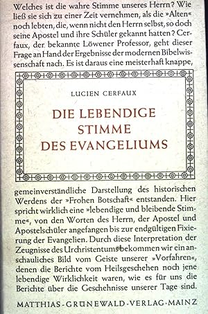 Imagen del vendedor de Die lebendige Stimme des Evangeliums in der Frhzeit der Kirche. a la venta por books4less (Versandantiquariat Petra Gros GmbH & Co. KG)