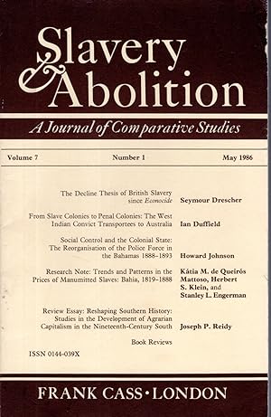 Seller image for Slavery & Abolition: A Journal of Comparative Studies: Volume 7, Number 1, May, 1986 for sale by Dorley House Books, Inc.