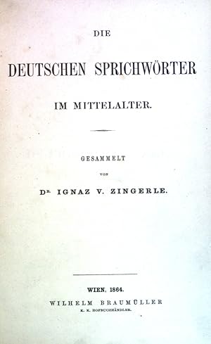 Imagen del vendedor de Die deutschen Sprichwrter im Mittelalter. a la venta por books4less (Versandantiquariat Petra Gros GmbH & Co. KG)