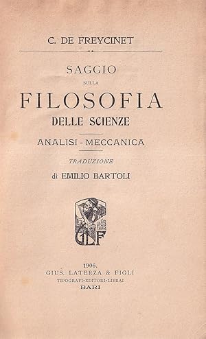 Seller image for Saggio sulla filosofia delle scienze. Analisi - Meccanica for sale by Il Salvalibro s.n.c. di Moscati Giovanni