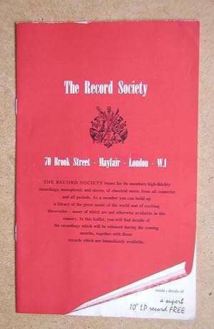 Seller image for The Record Society: New Releases 1959-60. for sale by N. G. Lawrie Books