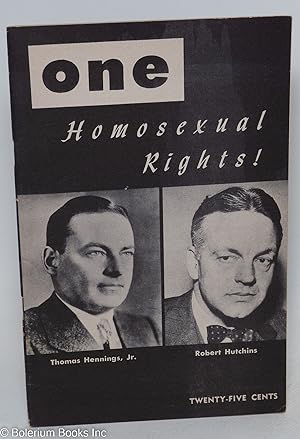 Bild des Verkufers fr ONE; the homosexual magazine vol. 4, #1, January 1956; Homosexual rights! zum Verkauf von Bolerium Books Inc.