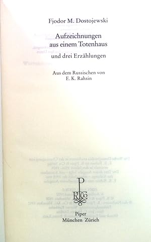 Bild des Verkäufers für Aufzeichnungen aus einem Totenhaus und drei Erzählungen. zum Verkauf von books4less (Versandantiquariat Petra Gros GmbH & Co. KG)