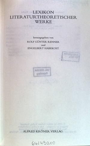 Seller image for Lexikon literaturtheoretischer Werke. Krners Taschenausgabe ; Band 425; for sale by books4less (Versandantiquariat Petra Gros GmbH & Co. KG)
