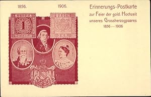 Ganzsache Briefmarken Wappen Ansichtskarte / Postkarte Goldene Hochzeit, Großherzog Friedrich von...