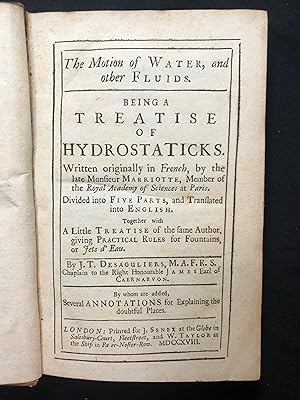 Bild des Verkufers fr The Motion of Water and other Fluids, Being a Treatise on Hydrostaticks zum Verkauf von Finecopy