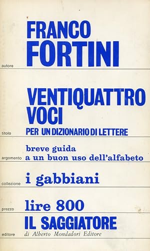 Immagine del venditore per Ventiquattro voci per un dizionario di lettere venduto da Studio Bibliografico Marini
