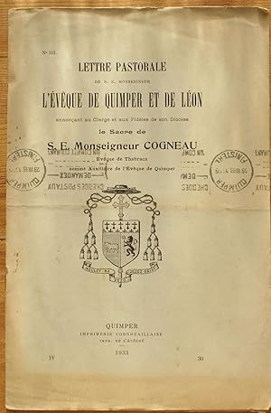 Lettre pastorale de Son éminence Monseigneur l'évêque de Quimper et de Léon annonçant au clergé e...