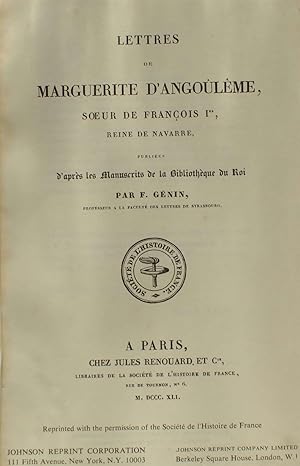 Image du vendeur pour Lettres de Marguerite d'Angoulme, soeur de Franois 1er, reine de Navarre mis en vente par Aberbroc