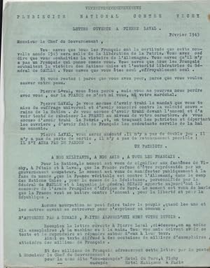 PLEBISCITE NATIONAL CONTRE PETAIN - Lettre ouverte à Pierre Laval