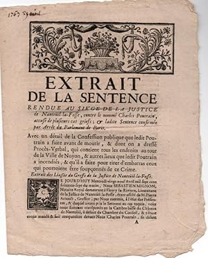 EXTRAIT de la sentence rendue au Siege de la Justice de Nanteüil-la-Fosse, contre le nommé Charle...