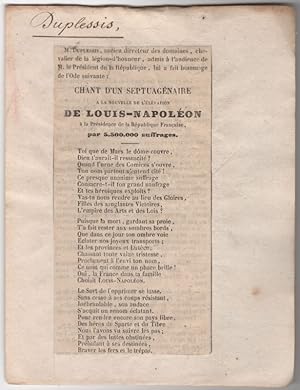 Chant d'un septuagénaire à la nouvelle de l'élévation de Louis-Napoléon à la présidence de la Rép...