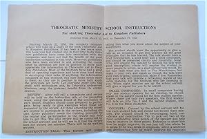 Theocratic Ministry School Instructions For studying 'Theocratic Aid to Kingdom Publishers' Runni...