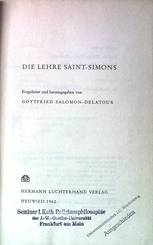 Bild des Verkufers fr Die Lehre Saint-Simons. Politica, Band 7; zum Verkauf von books4less (Versandantiquariat Petra Gros GmbH & Co. KG)