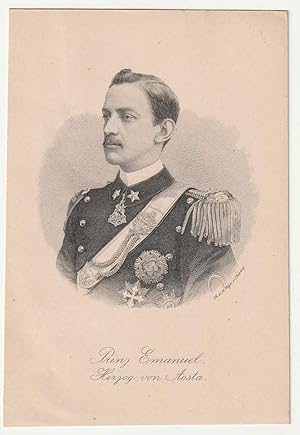 Bild des Verkufers fr Prinz Emanuel, Herzog von Aosta. Stahlstich-Portrt von Weger. zum Verkauf von Antiquariat Dennis R. Plummer