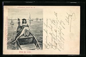 Seller image for Knstler-Ansichtskarte Charles Scolik: Platz fr mehr, Junge Frau im Boot for sale by Bartko-Reher