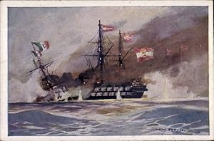 Immagine del venditore per Knstler Ansichtskarte / Postkarte Heusser, Harry, sterreichisches Kriegsschiff, SMS Kaiser rammt Re di Portogallo venduto da akpool GmbH