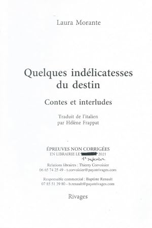 Image du vendeur pour Quelques indlicatesses du destin. Contes et interludes. mis en vente par Librairie L'Amour du Livre