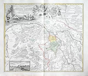 Teilkolorierte Kupferstich-Landkarte. Geographica descriptio montani cuiusdam districtus in Franc...