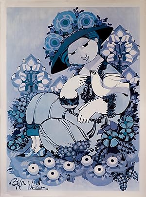 1980s Danish Bjorn Wiinblad Exhibition Poster - The Blue Lady