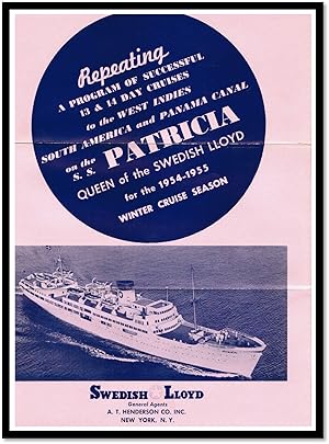 Advertisement for Cruises on the S.S. Patricia Queen of the Swedish Lloyd Line for the 1954-1955 ...