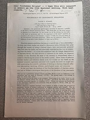 Image du vendeur pour Psychology of Charismatic Followers; (Reprinted Article from Psychological Reports, 1975, Volume 37, pp 759-770 mis en vente par Rosario Beach Rare Books