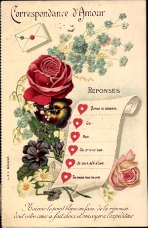 Bild des Verkufers fr Ansichtskarte / Postkarte Correspondance d'Amour, Reponses, Blumen zum Verkauf von akpool GmbH