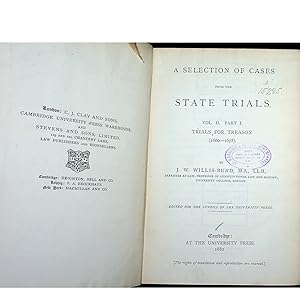 Bild des Verkufers fr A Selection of Cases from the State Trials, Vol. II, Part I, Trials for Treason (1660-1678) zum Verkauf von Stanley Louis Remarkable Books