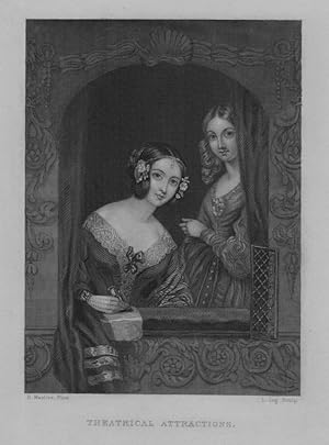 Victorian Ladies at the theatre,1860s Steel Engraving