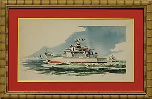 Private Yacht c1960s Watercolor