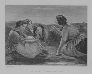 Victorian Teenage Girls Gossiping,1860s Steel Engraving