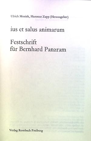 Bild des Verkufers fr ius et salus animarum : Festschrift f. Bernhard Panzram. Bd. 15. Sammlung Rombach zum Verkauf von books4less (Versandantiquariat Petra Gros GmbH & Co. KG)