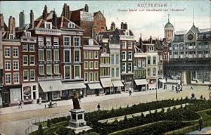 Bild des Verkufers fr Ansichtskarte / Postkarte Rotterdam Sdholland Niederlande, Groote Markt met standbeeld van Erasmus, Warenhuis zum Verkauf von akpool GmbH