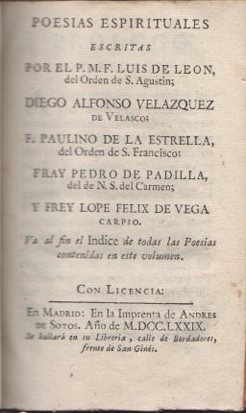 Bild des Verkufers fr Poesias Espirituales escritas por. . zum Verkauf von Librera Astarloa