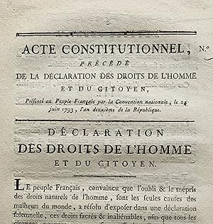 Image du vendeur pour Imprim de la Dclaration des Droits de l'homme et du citoyen avec l'acte constitutionnel de l'an 1 mis en vente par Traces Ecrites