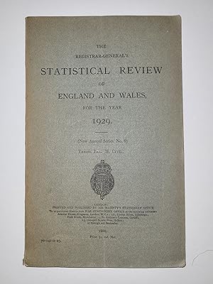 Imagen del vendedor de The Registrar-General's Statistical Review of England and Wales for the year 1929 Tables Part II Civic a la venta por greetingsfromzimba