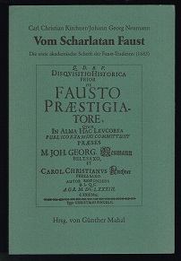 Bild des Verkufers fr Vom Scharlatan Faust: Die erste akademische Schrift der Faust-Tradition (1683). - zum Verkauf von Libresso Antiquariat, Jens Hagedorn