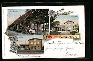 Ansichtskarte Bokelholm, Gasthaus, Bahnhof und Inspectorat