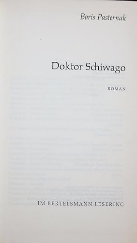 Seller image for Doktor Schiwago. Roman. for sale by Antiquariat Bookfarm
