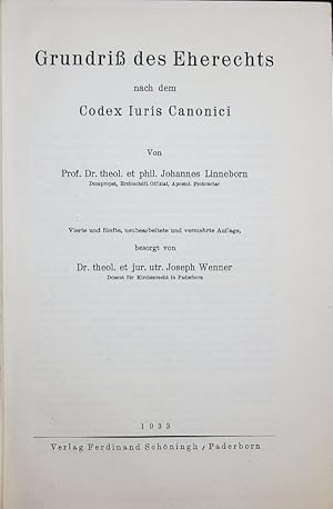 Image du vendeur pour Grundri des Eherechts. Nach dem Codex Iuris Canonici. mis en vente par Antiquariat Bookfarm