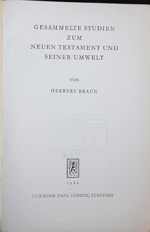 Bild des Verkufers fr Gesammelte Studien zum Neuen Testament und seiner Umwelt. zum Verkauf von Antiquariat Bookfarm